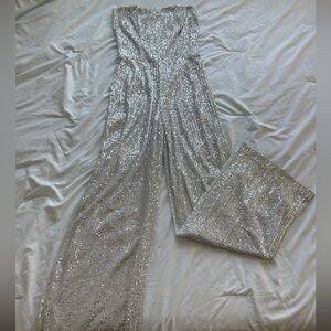 Fashion Nova Sequin Strapless Flare Jumpsuit!